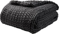 YnM Weighted Blanket, Handmade Chunky Yarn Knitted Design, Soft and Cozy, Temperature Regulating and Breathable, Machine Washable Throw for Sleep or Home Decor (Dark Grey, 60x80 Inch, 20lbs)