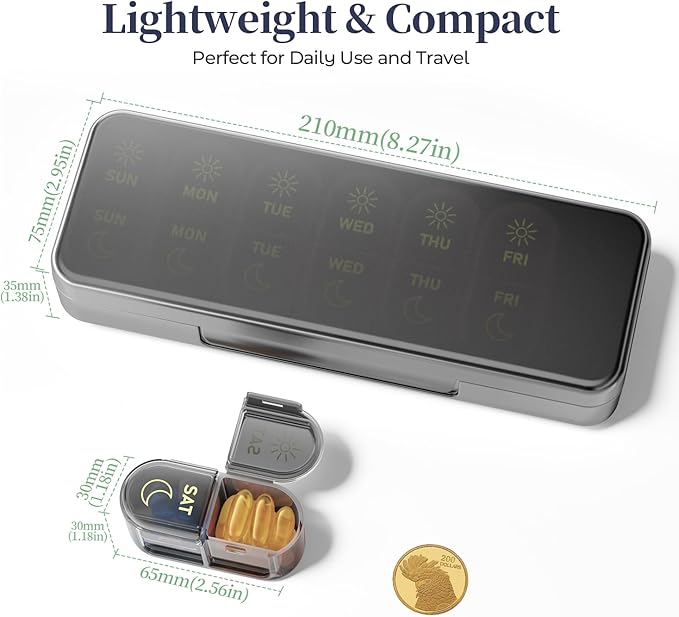 Betife AM PM Pill Organizer 7 Day, Weekly Pill Organizer 2 Times a Day, Daily Pill Box AM PM, Portable Travel Medicine Case, Day and Night Pill Container for Medication, Vitamin or Supplement
