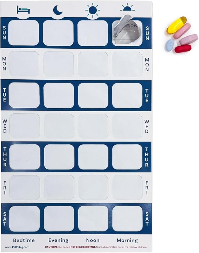 4 Times a Day Weekly XL Cold Seal Medication Blister Pack System Cards for Pills -One Piece Unit Dose Tri-Fold Booklet, Easy No Extra Equipment Needed, Just Fill and Seal (4X a Day Weekly - 6 Pack)