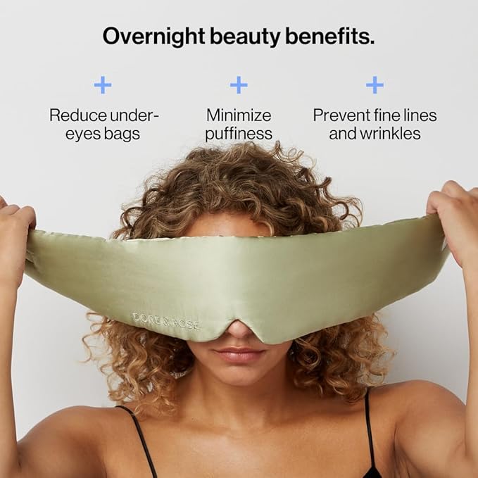 Dore & Rose Deep Sleep Mask Light Blocking, 23 Momme Mulberry Silk Eye Mask, Ultra Soft, Adjustable - Travel Sleeping Mask for Men & Women (Olive)