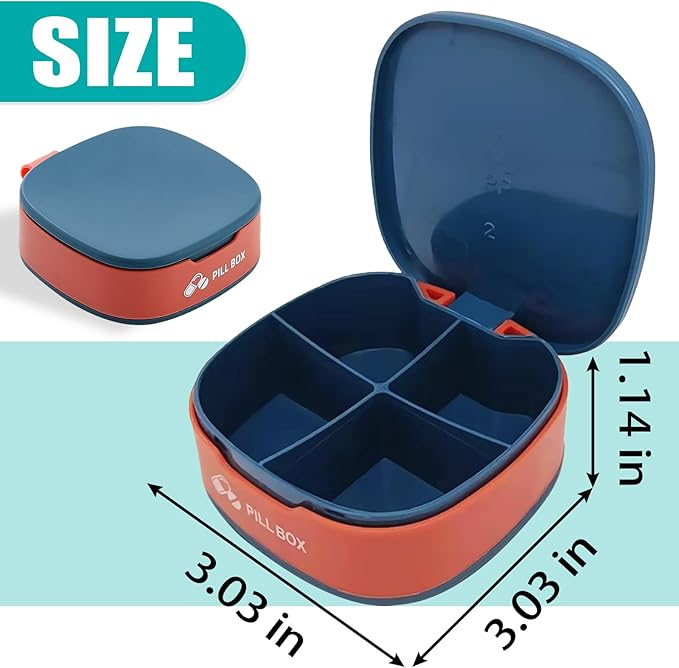 INVODA Small Pill Box 4 Times a Day Daily Pill Container Portable Pill Holder for Purse Compact Medicine Pill Organizer Vitamin Case Ideal for Travel (Blue)