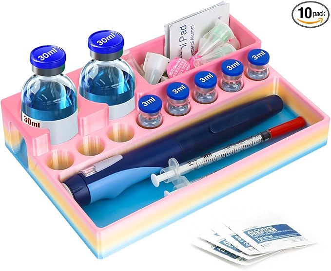 Insulin & Peptide Vial Storage Case– 3ml & 30ml Vial Holder with Space for Syringes & Prep Wipes – 3D Printed Color Mixing Design – Travel & Freezer Safe (Random Color)