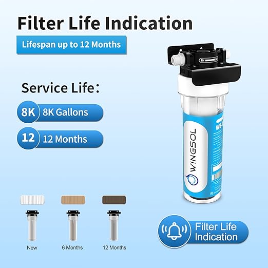 WINGSOL Water Filter for Sink with Faucet, Reduce Heavy Metals/Chlorine/PFAS/PFOA/PFOS/Odor/Sediment, NSF/ANSI 42&53 Improve Taste, EZ Change Life Indication Mineral pH+ Under Sink Water Filter