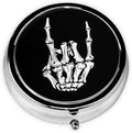 Pill Box 3 Compartment Pocket Small Pill Organizer Mini Metal Pill Holder Travel Portable for Man - Funny Skull Hand