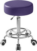 Rolling Stool, Heavy Weight Capacity 250lb, PU Leather Rolling stools, Ultra Soft Padded Seat, Rolling Stools with Wheels and Footrest, 360° Swivel, Spa Drawing Salon Work Office Tattoo Stool (Purple)