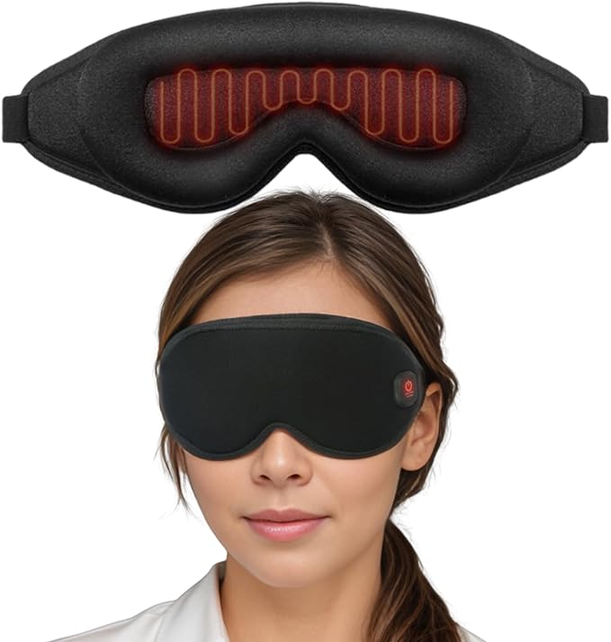 Heated Eye Masks for Dry Eyes | Vowleike 3D Cordless Rechargeable Warm Compress for Eyes | Washable Electric USB Thermal Eye Heating Pad for Stye, Blepharitis & MGD | Ideal Holiday Season Gift (Black)