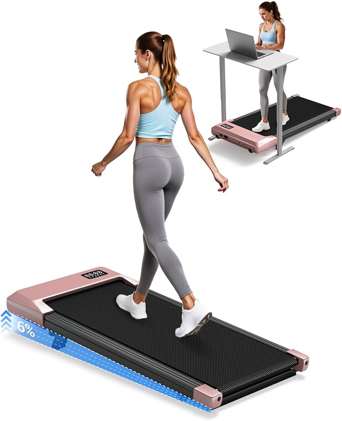 Superun Walking Pad with 6% Incline, Under Desk Treadmill for Home Office, 3 in 1 Portable Walking pad Treadmill with Remote Control and LED Display, 2.5HP Quiet Mini Treadmills, 300 lbs Capacity