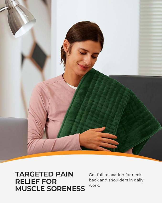 Heating Pad for Back Pain Relief & Cramps, CooCoCo Heating Pads with Auto Shut Off Large, 6 Heat Settings Electric Heated Pad, Gifts for Women Men, 17"x33", Dark Green