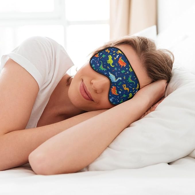 Cute Cartoon Dinosaurs Sleep Mask Eye Mask with Adjustable Strap Eye Sleep Shade Cover Blocks Light for Women Men Airplane Travel Nap