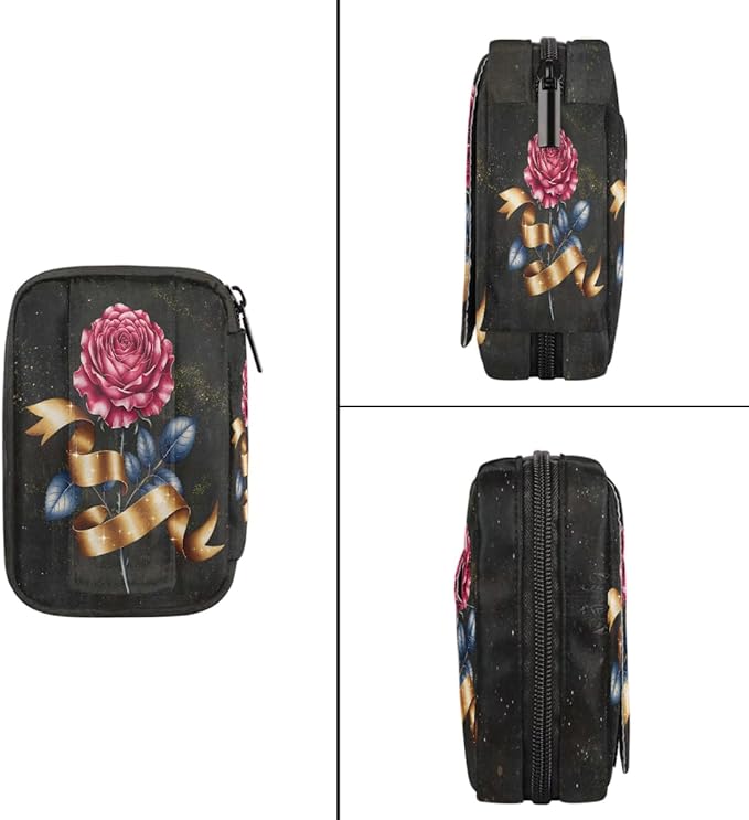 Beautiful Rose Art Pill Case Travel Pill Organizer Weekly 7 Day Portable with Zipper Medicine Box Pill Case for Vitamins, Birth Control,Fish Oils,Medication, Supplements