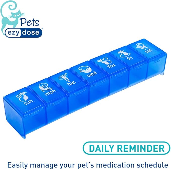 EZY DOSE Pet (7-Day) Pill Case, Medicine Planner, Vitamin Organizer Box for Cats, Convenient and Easy to Use, Large Compartment, Blue Lids, Convenient for Treats, Travel Friendly, BPA Free (Pack of 2)