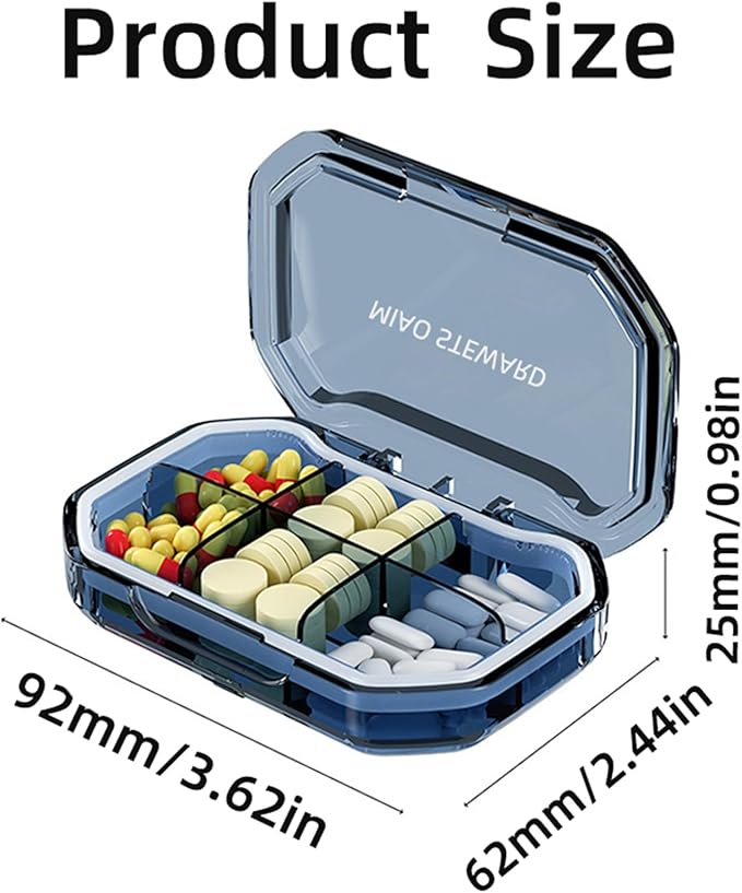 Portable Pill Organizer Waterproof Airtight BPA-Free Compact Easy-to-Carry Travel Daily Use On-The-Go Vitamins Supplements Medication Herb Pill Box Blue Size 3.62×2.44×0.98 in
