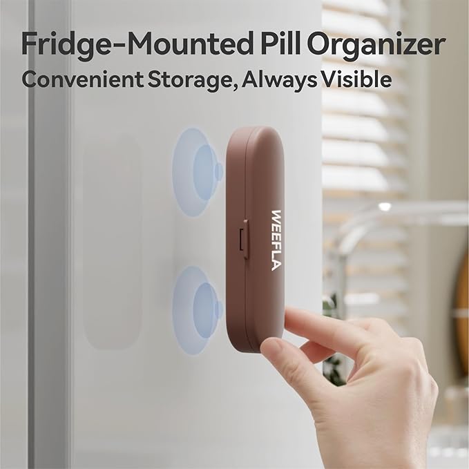 Tiny Magnetic Pill Organizer Case for Refrigerator, Mini Fridge-Mounted Pill Holder for Kitchen, Small Medicine Box for Home with 2 Compartments