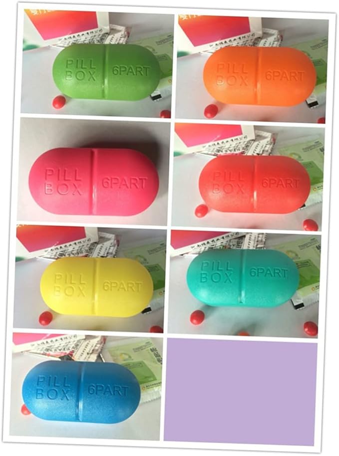 Healifty Oval Medicine Holder 6 Sections for Individual Compact Easy to Carry Dark Blue