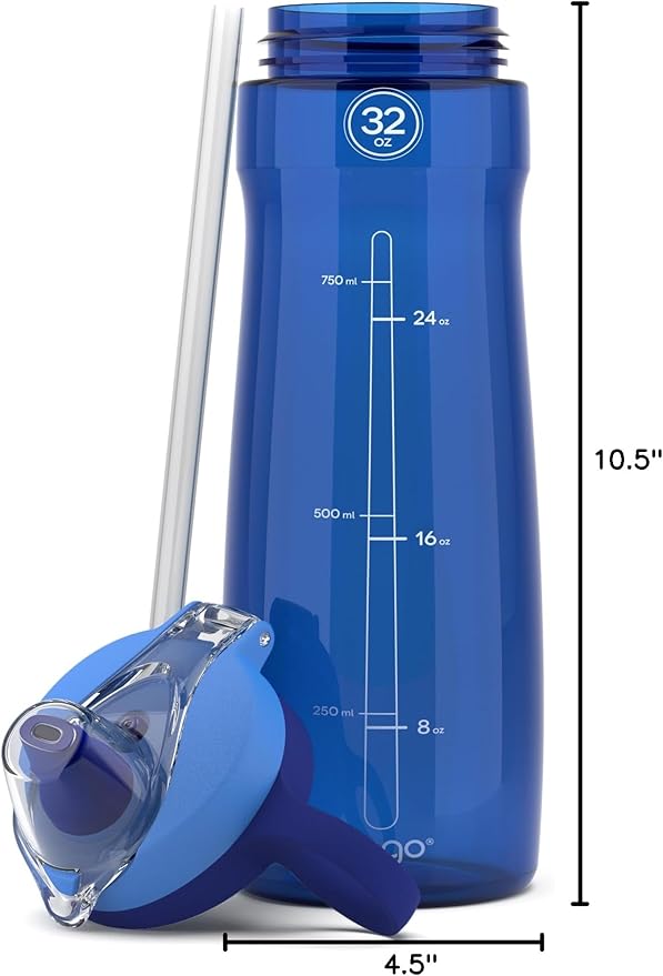 Pogo Plastic Water Bottle with Straw Lid and Carry Handle, Reusable, BPA Free, Dishwasher Safe, Perfect for Travel, School, Outdoors, and Gym | 32oz, 40oz