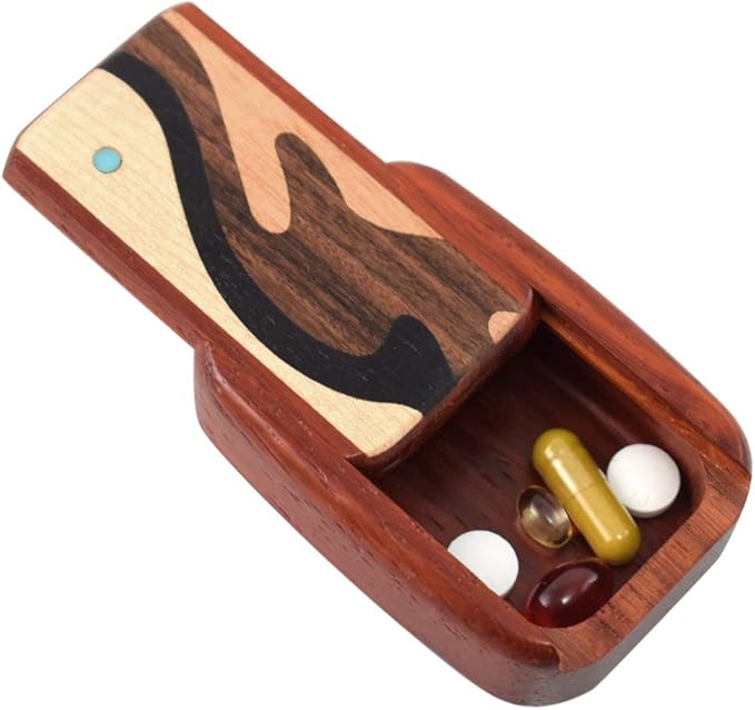 Modern Artisans American Made Pocket-Sized Pill Box (Standard Size) - Padauk Wood with Inlaid Wave Design