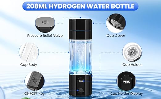 Hydrogen Water Bottle 10,000+PPB - PPB Molecular Hydrogen Infusion - SPE/PEM Technology (Black)