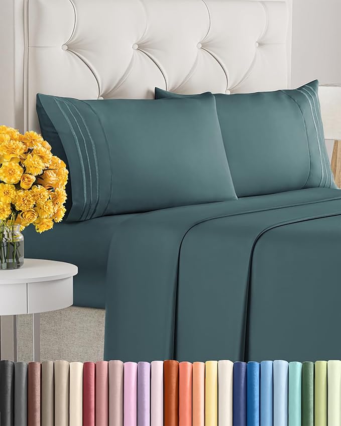 King Size 4 Piece Sheet Set - Extra Soft, Breathable & Cooling Sheets - Hotel Luxury Durable Bed Sheets for Women & Men - Deep Pockets, Easy-Fit & Wrinkle-Free Sheets - Deep Teal Oeko-Tex Bed Sheets