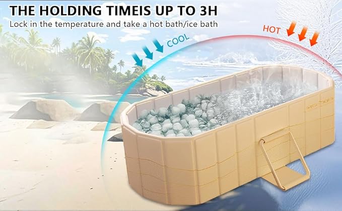 Gets 47" XL Oval Ice Bath Tub For Athletes,Portable Bathtub for Adults Foldable Soaking Standing Hot Bath Tub for Shower Stall,Separate Family Bathroom SPA (Pink,47"×22"×19")