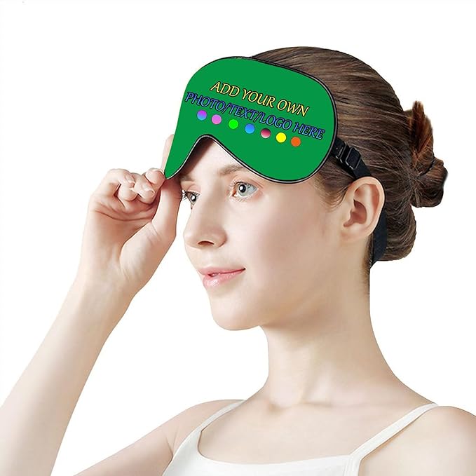 Personalized Eye Mask, Custom Eyeshade Blindfold Add Your Design Image Text Customized Eye Cover with Adjustable Strap for Sleeping Travel Work Naps Blocks Light, Green