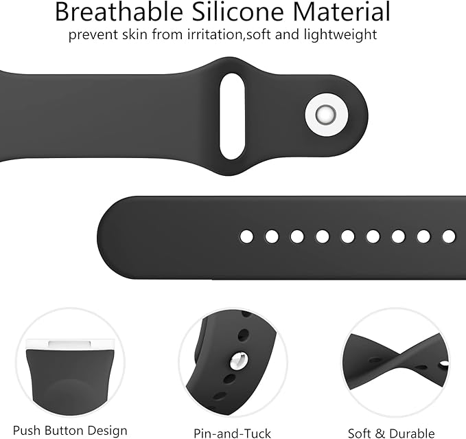 AK Silicone Bands Compatible with Fitbit Versa 4 & Sense 2 Bands for Women & Men, Soft Straps Replacement Wristbands for Fitbit Versa 3 & 4 / Sense & 2 Smart Watch (Black)