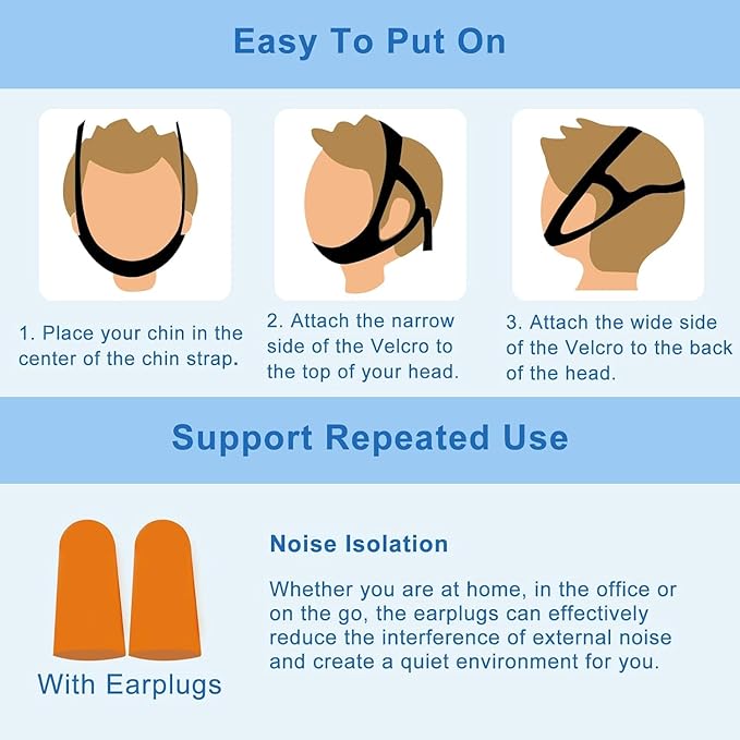 Chin Strap for Sleeping, Anti Snoring Devices Comfortable Effective Stop Snoring Solution, Snore Stopper Breathable, Anti Snore Chin Strap Adjustable Velcro, with Eye Mask, Black