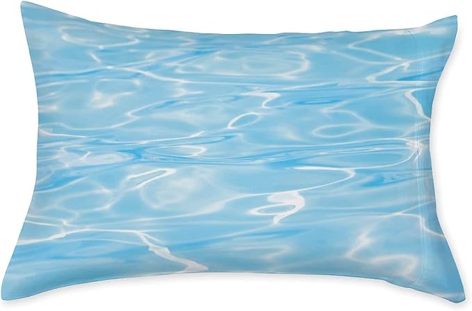 Decorative Bedding Sheet Set King Size, Aqua Deep Pockets Fitted Sheet & 2 Pillowcases Set(No Flat Sheet), Swimming Pool Ocean Sea Surface Sun Reflection Geometric Print Microfiber 3pc Bed Sheets Set