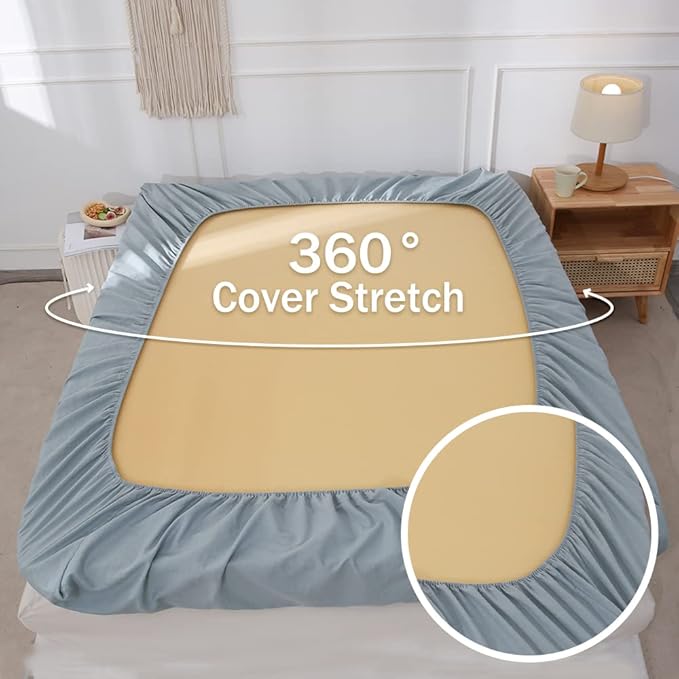Simple&Opulence Belgian Linen Sheet Set Solid Color - 4 Pieces (1 Flat Sheet, 1 Fitted Sheet & 2 Pillowcases) Natural Flax Cotton Blend Soft Breathable Farmhouse Bedding - King Size, Dusty Blue