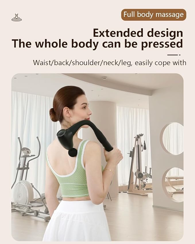 Massage Gun with Extended Handle, Upgraded U-Shaped Back Massager, Reaches Hard-to-Access Muscles, 4 Massage Heads & 4 Speed Levels, Body Massager for Back, Waist, Neck, Shoulder, Leg, White