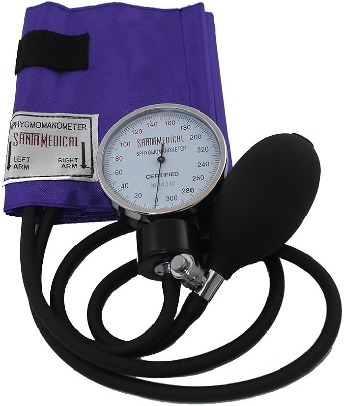Santamedical Adult Deluxe Aneroid Sphygmomanometer with Stethoscope - Blood Pressure Cuff Durable and Carrying Case - Manual Blood Pressure Cuff Purple