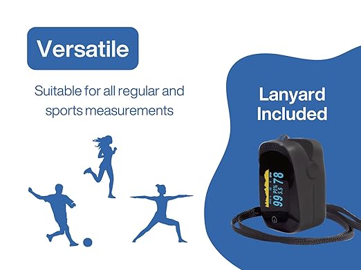 Professional Fingertip Pulse Oximeter, Pulse Monitor, Blood Oxygen Monitor, Oxygen Meter for Sports with Lanyard