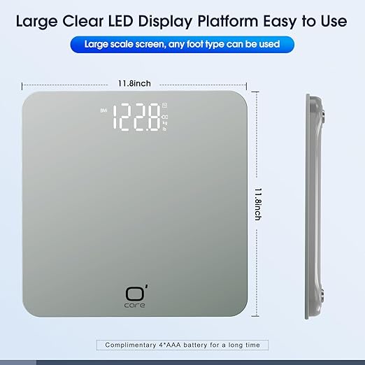 O'CARE Smart Scale for Body Weight and BMI Weighing,High Accuracy Digital Bathroom Scale with LED Large Display,Smart APP Sync Weight Scale 440lb (Silver)
