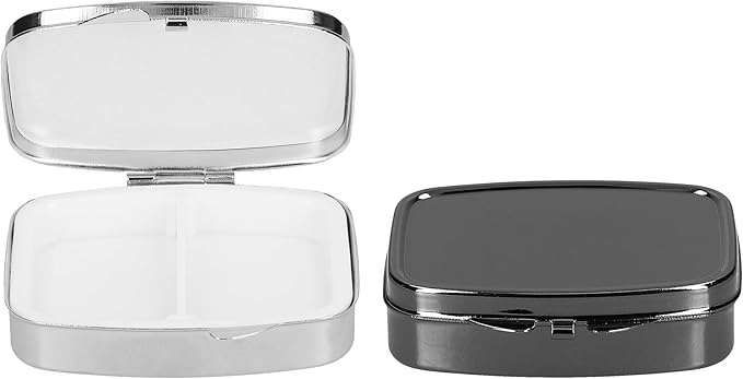 kwmobile 2 Compartment Pill Box - Set of 2X Stainless Steel Travel Box Organizer for Tablets and Prescriptions - Silver/Black