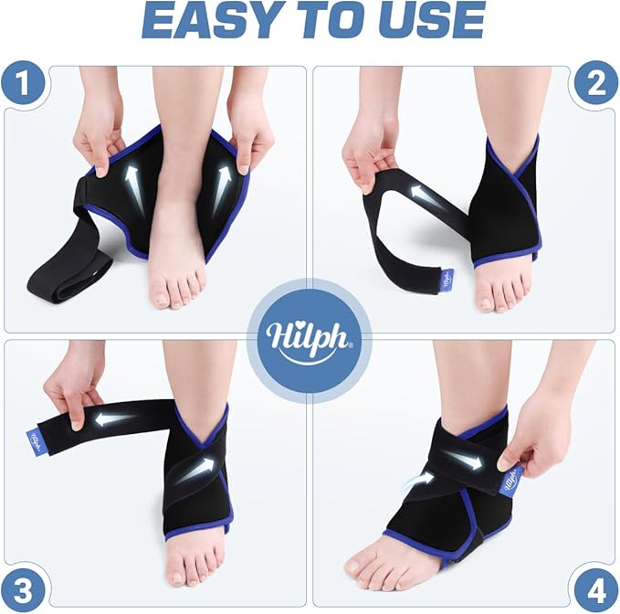 Hilph Ankle Foot Ice Pack Wrap for Achilles Tendonitis Relief & Swelling, Heel Ice Packs for Injuries Reusable Cold Compression Therapy for Pain Relief, Plantar Fasciitis, Ankle Sprain, Black