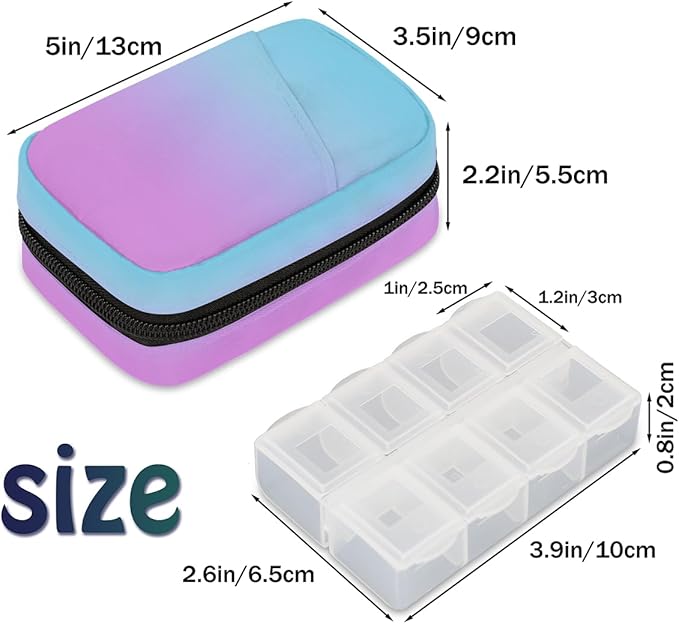 Weekly Travel Pill Organizer Case for Purse with Removable 7 Day Box Portable Compact Size Pill Box Fashionable Pill Container for Medicine Vitamin Supplement Pink Blue
