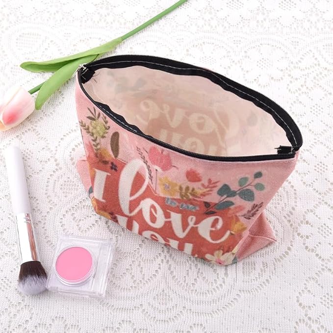 I Love You Gfts for Women Makeup Bag Valentines Day Canvas Cosmetic Bag Anniversary Toiletry Bags for Her Flower Travel Make Up Bag Pouch Birthday Gifts for Wife Girlfriend Fiancee Gf Graduation Gifts