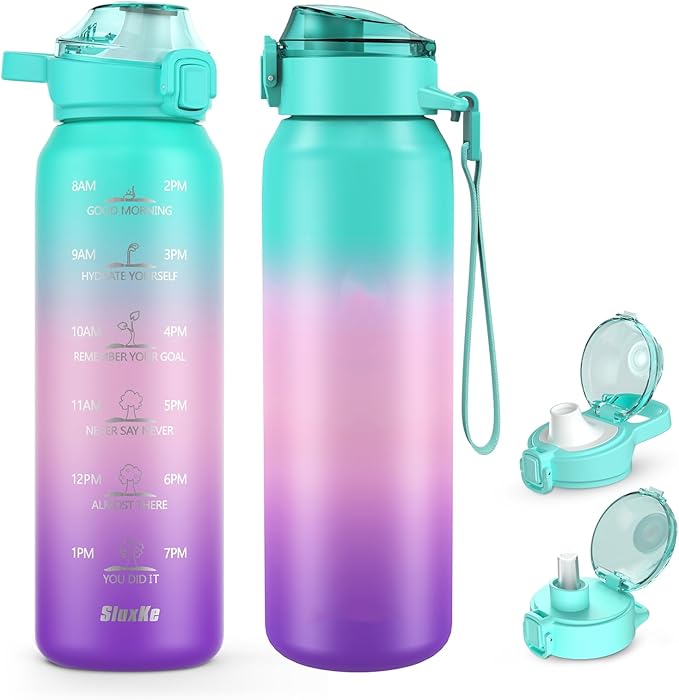 17oz Insulated Water Bottle with handle BPA Free, 316 Stainless Steel Water Bottles 500ml with Time Marker Double Walled, Metal Water Flask Jug for Hiking, Biking, Running, Three Colors