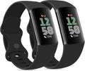 2 Pack Bands for Fitbit Charge 6 Bands Women Men, Classic Soft Straps Replacement Sport Wristbands for Fitbit Charge 5 Fitness & Health Tracker