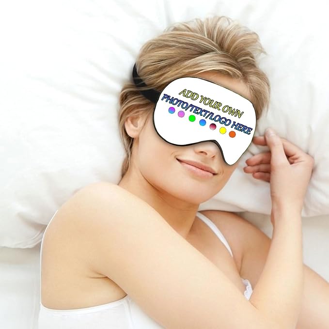 Personalized Eye Mask, Custom Eyeshade Blindfold Add Your Design Image Text Customized Eye Cover with Adjustable Strap for Sleeping Travel Work Naps Blocks Light, White