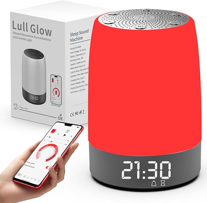 Red Light Therapy Lamp for Sleep, Bestkid 5-Level Night Light Red for Adult Kids, White Noise Sound Machine with APP Control Alarm Clock Timer for Bedroom, Stress Relief, Relaxation, 620-690nm