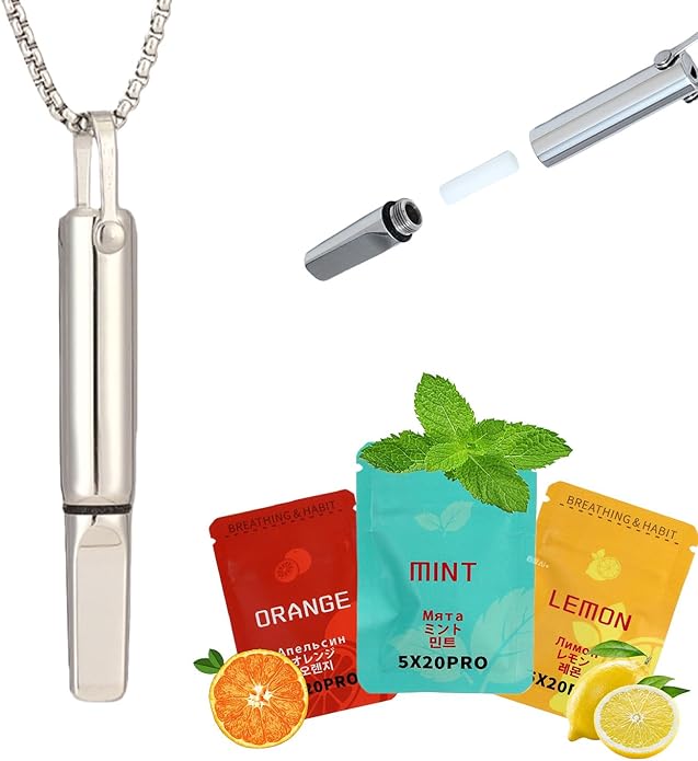 Breathing Necklace for Anxiety and Habit Management with Scented Refill Pods - Portable Mindfulness and Focus Tool for Adults