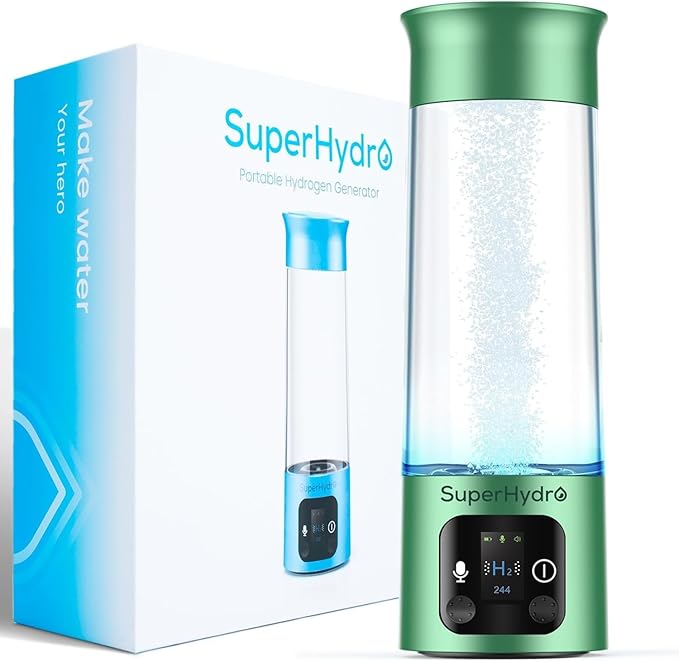 Hydrogen Water Bottle Generator - Up to 6000+ PPB Concentration - SPE/PEM Technology - Voice Reminder - Water Ionizer Machine Suitable for Travel, Daily and Office Drinking - 12oz (Green)