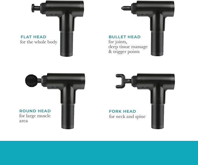Vivitar Vivaspa Handheld Cordless & Rechargeable Massage Gun with LCD Display for Athletes, Percussive Deep Tissue Percussion Massager with 4 Interchangeable Heads and 6 Speed Modes, Black