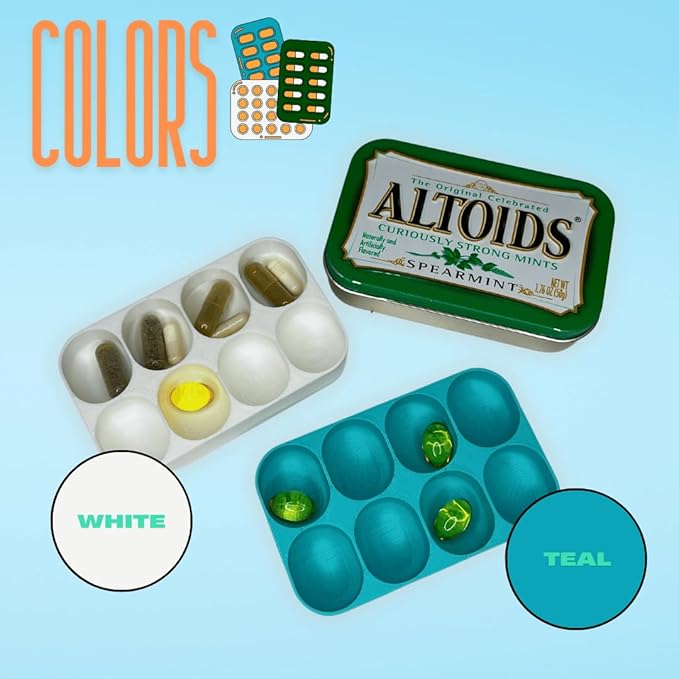 Pill Organizer Insert Compatible with Altoid Tin Cans | Reuse Cans for Discreet Pill Storage | 7 Day Outline Embedded Pill Dispenser | Made in USA (Teal)
