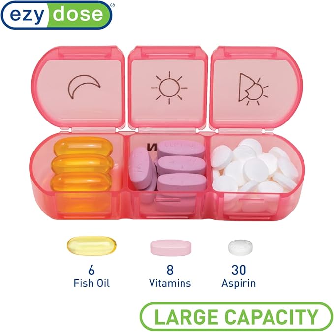 EZY DOSE Weekly (7-Day) Daily Medtime Pill Organizer Case, Vitamin Planner and Medicine Container, Removable Large Pop-Out Individual Compartments, 3 Times a Day, Travel Friendly, Rainbow, BPA Free