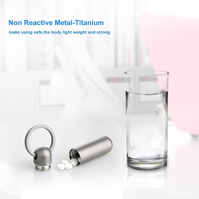 SHD Pill Box Keychain,Titanium Waterproof Mini Pill Holder Container,Portable Small Pill Case for Outdoor Travel Camping