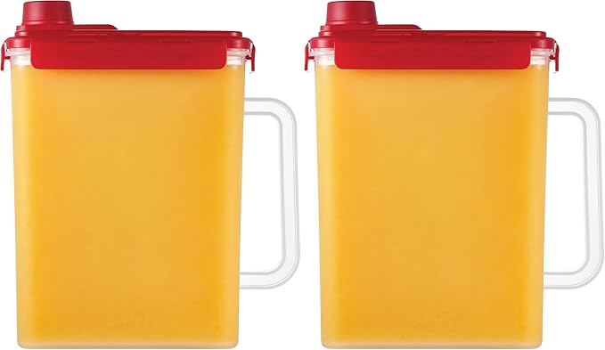 LocknLock Aqua Fridge Door Water Jug with Handle BPA Free Plastic Pitcher with Screw Top Lid Perfect for Making Teas and Juices, 1 Gallon, Red (Pack of 2)