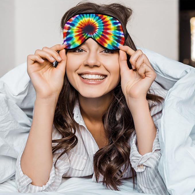 Rainbow Color Eye Mask Sleeping Mask Tie Dye Swirl Sleep Masks Silky Soft Eye Cover for Women Men Shading Blindfold for Air Travel Sleeping