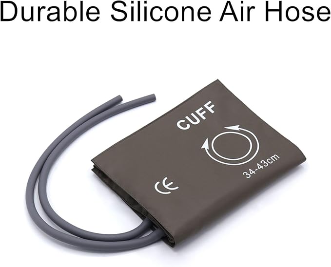 NIBP Cuff with BP12 Connectors for Large Adult, 34-43 cm Dual Tubes Reusable PU Brown Replacement Blood Pressure Cuff with Inner TPU Airbag
