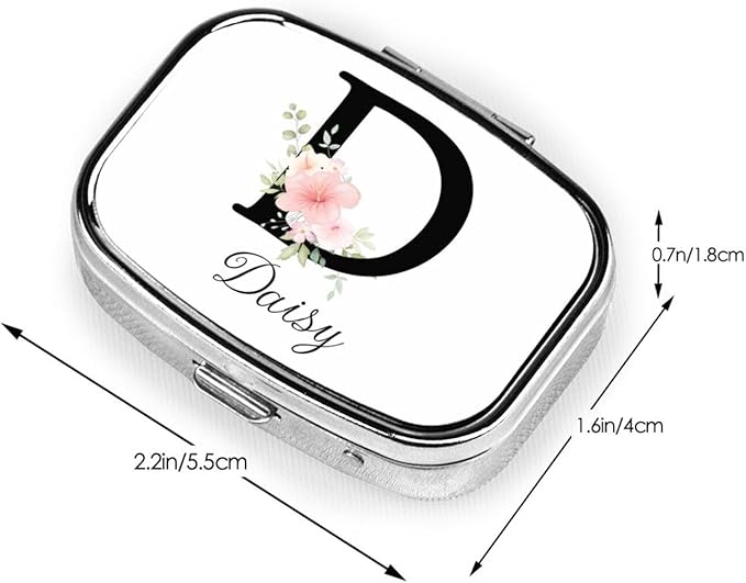 Custom Pill Box Personalized Square Small Pill Case with Mirror Add Your Photo Text Logo Name Decorative 2 Compartment Portable Metal Medicine Container Vitamin Organizer for Pocket Purse Travel (D)